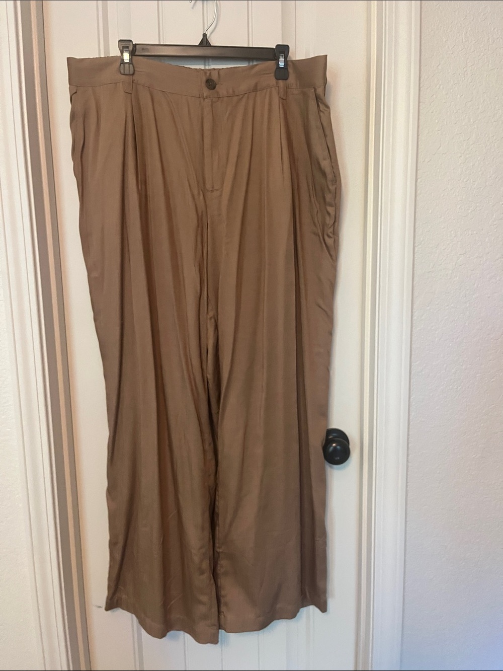 Lands' End Woman’s Pleated Wide-Leg Pants in Dark Camel
